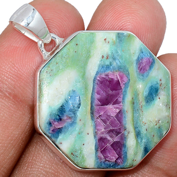 Jewelry - Natural Ruby in Fuchsite pendant 925 solid silver